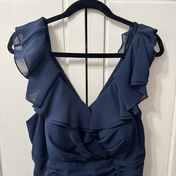 Watters&Watters Dress Size 16 Navy Blue Bridesmaid Romantic Ruffle Style 8514 - Picture 3 of 10